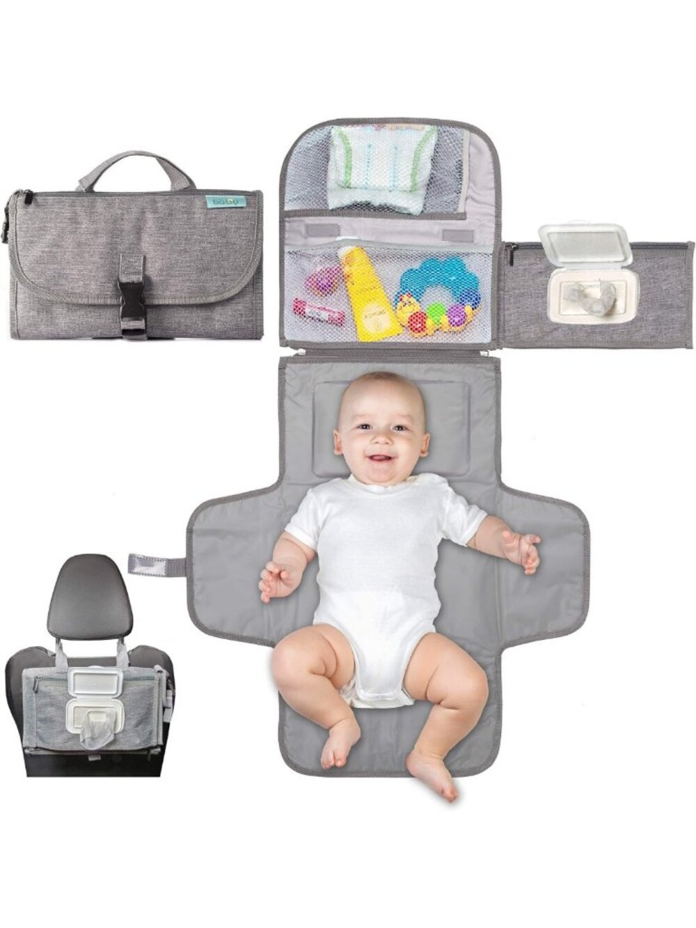 Portable Baby Diaper Changing Pad with Wipes Pocket - Classic Grey Travel